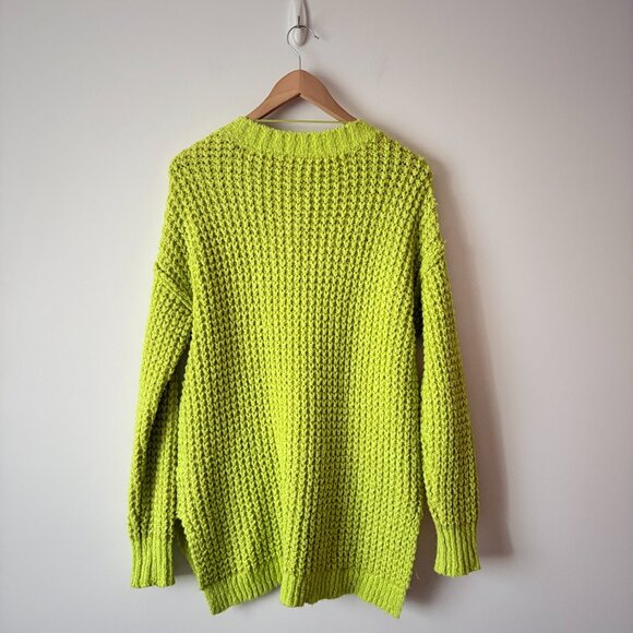 Free People Whistle Thermal Henley Knit Sweater in Acid Lime Combo Size XS - Picture 7 of 9